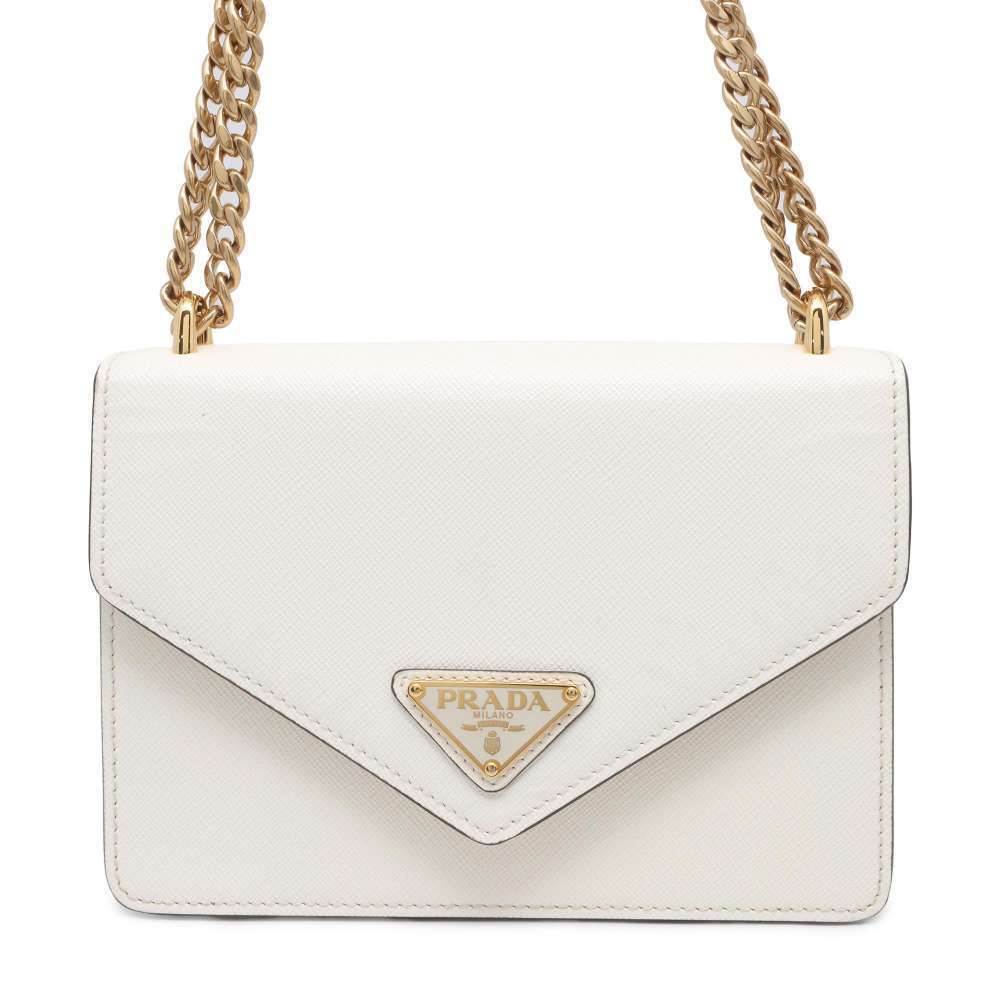 Prada Chain Shoulder Bag Saffiano Leather White
